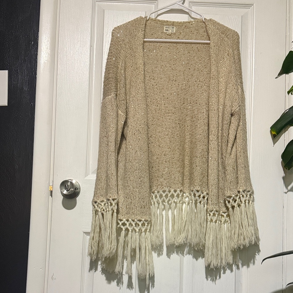 RVCA Cream Fringe Cardigan